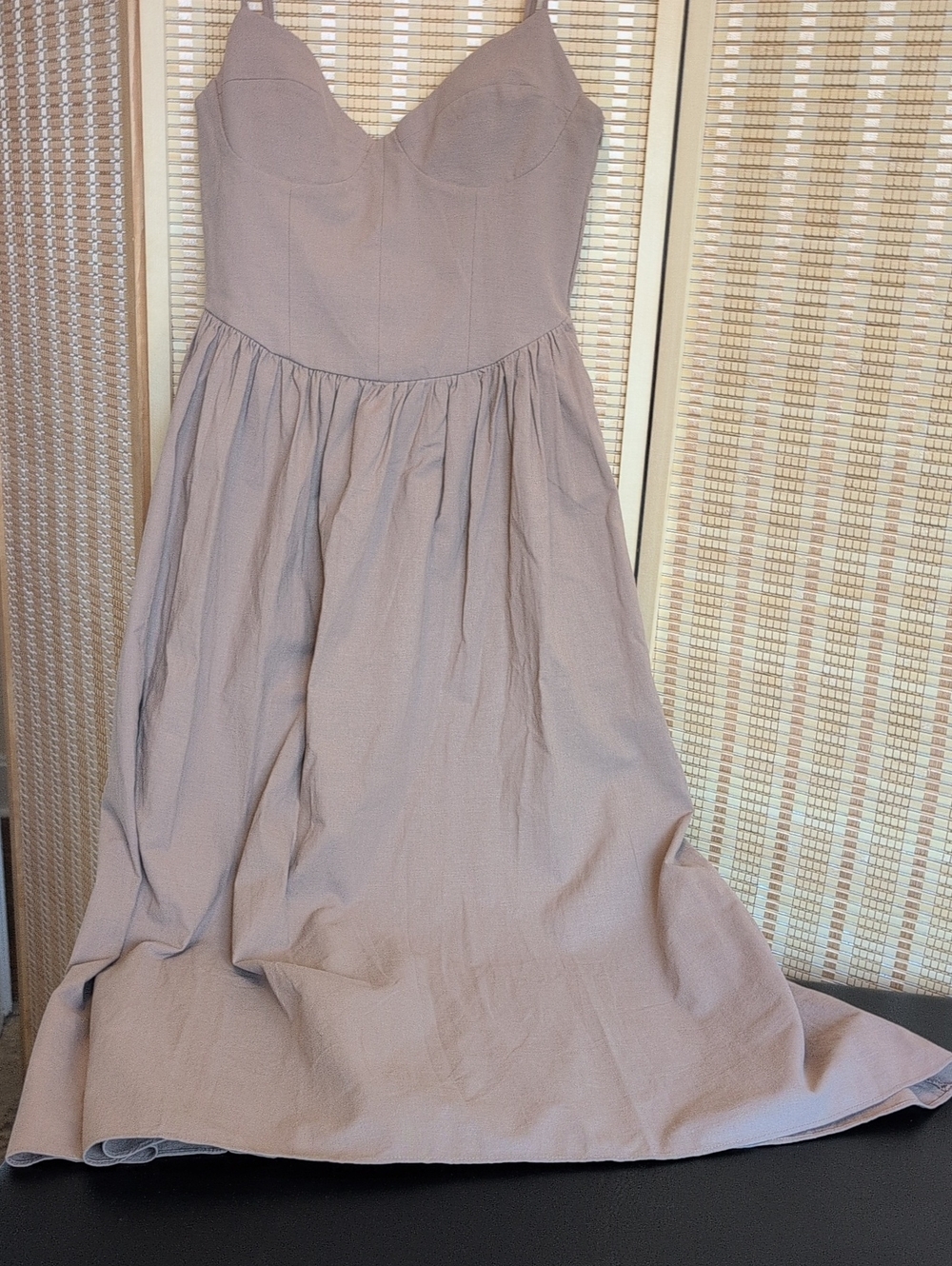 Zara Dusty Beige Strapless Dress With Side Zipper & Pockets